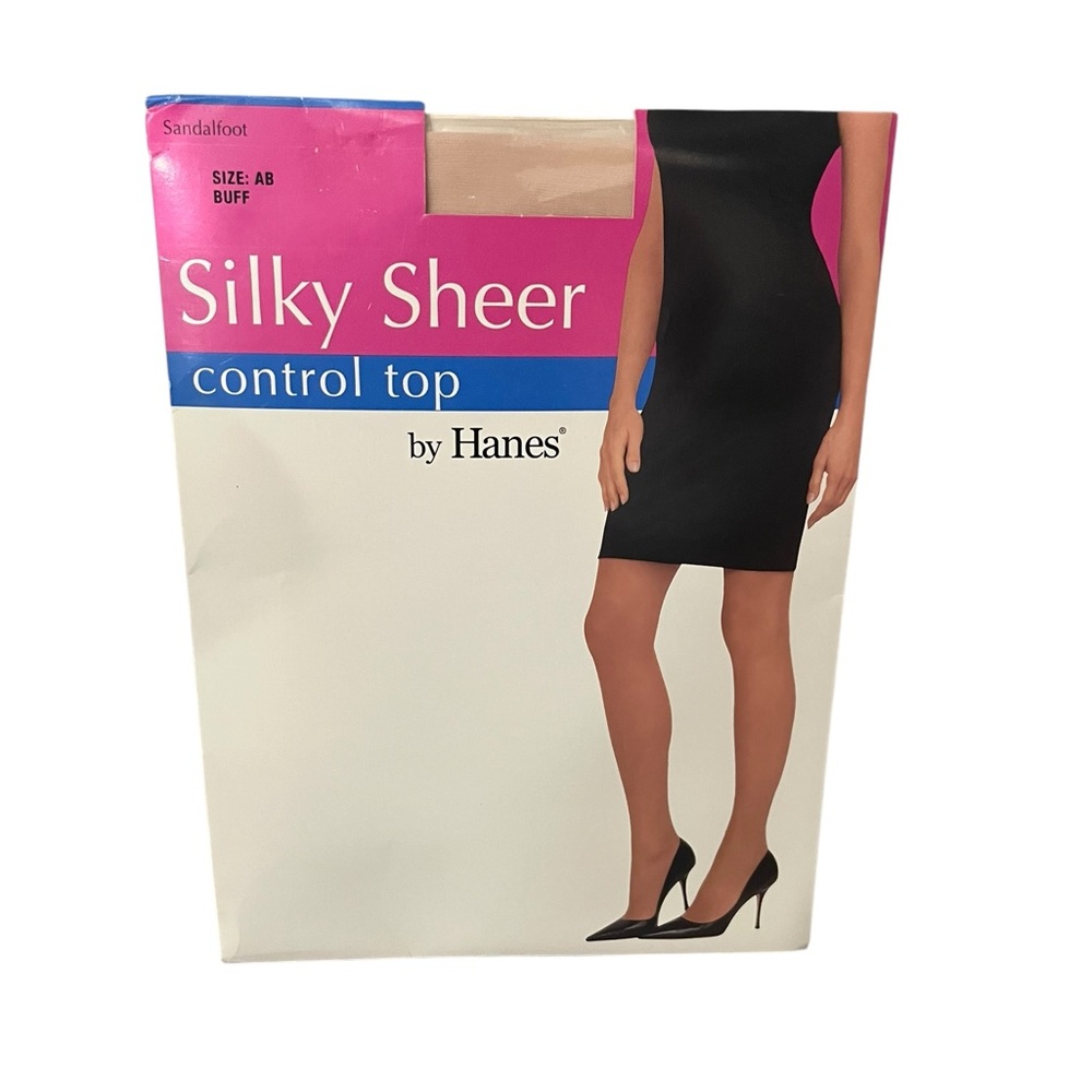 VTG Hanes Silky Sheer Control Top Sandalfoot Pantyhose AB Buff Nude